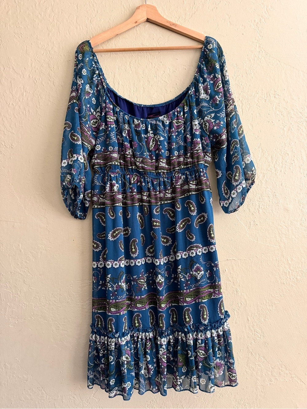 Blue Paisley Boho Peasant Dress
